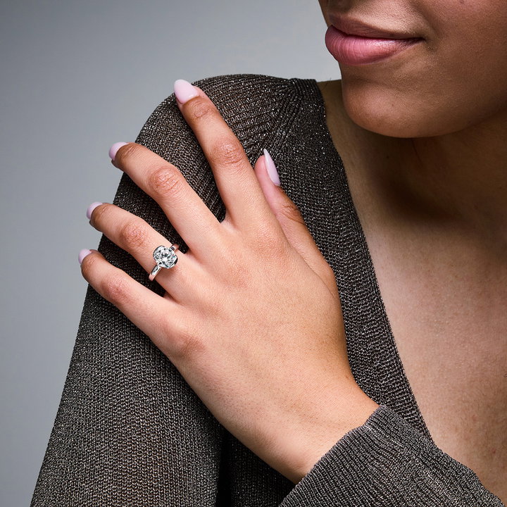 Half Bezel Solitaire Engagement Setting by Adorette In White Gold 14K