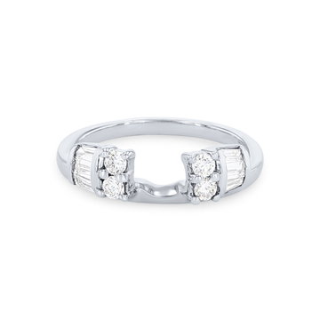 Bar Set Baguette and Round Diamond Ring Wrap by True Romance In White Gold 14K