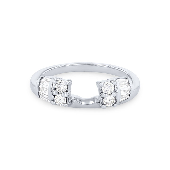 Bar Set Baguette and Round Diamond Ring Wrap by True Romance In White Gold 14K