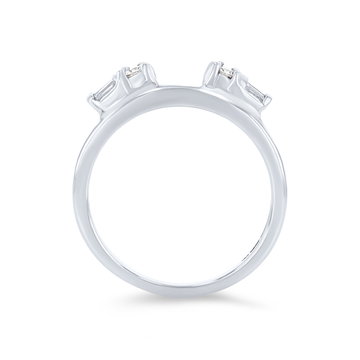 Bar Set Baguette and Round Diamond Ring Wrap by True Romance In White Gold 14K