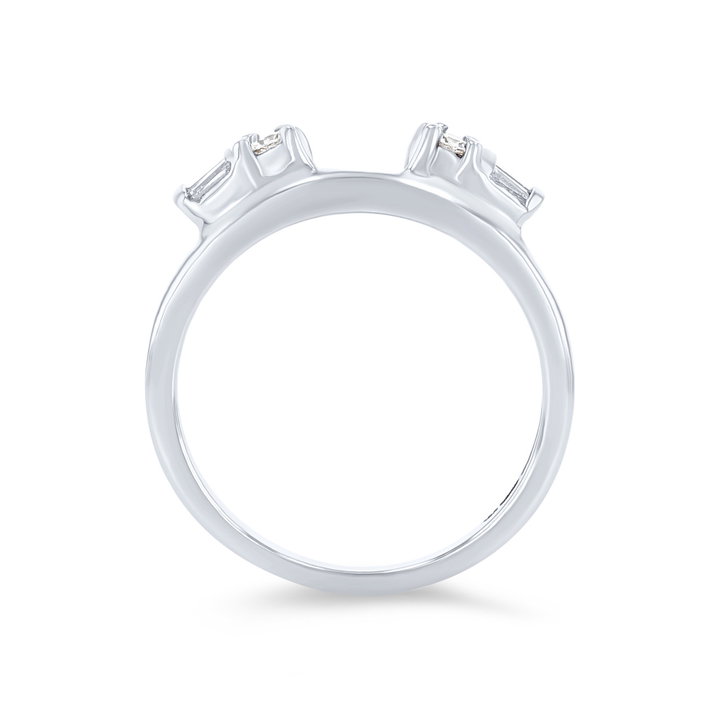 Bar Set Baguette and Round Diamond Ring Wrap by True Romance In White Gold 14K