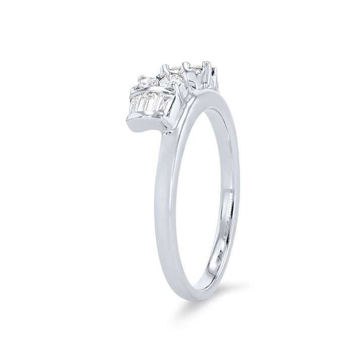 Bar Set Baguette and Round Diamond Ring Wrap by True Romance In White Gold 14K