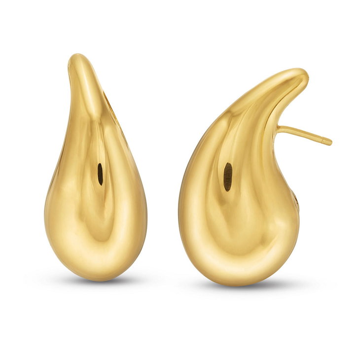 Sculptural Teardrop Gold Earrings In Solid 14K Yellow Gold