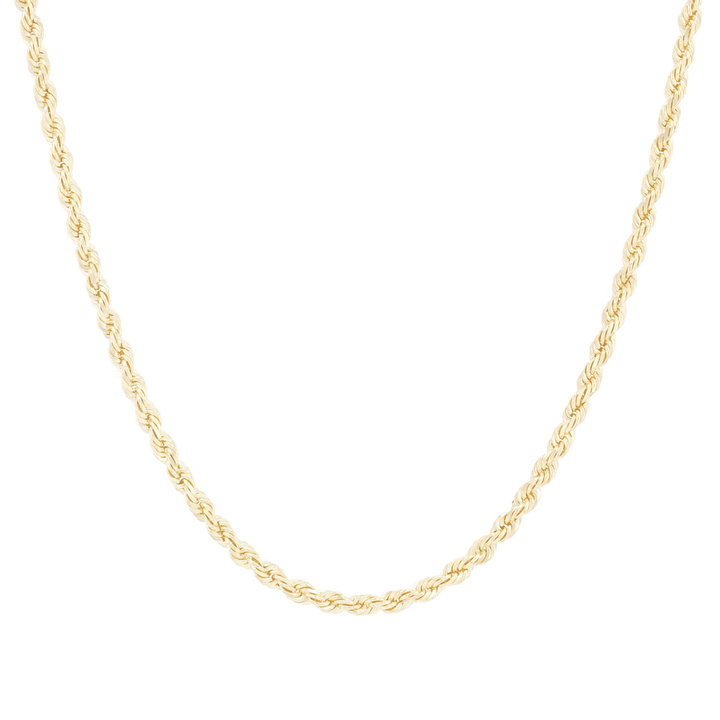 24 inch Rope Chain Necklace In Solid 14K Yellow Gold