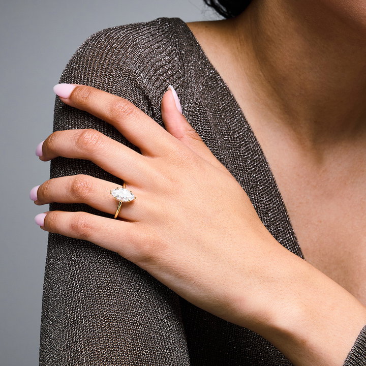 Michael M. Monarch Marquise Hidden Halo Solitaire Engagement Setting In Yellow Gold 18K