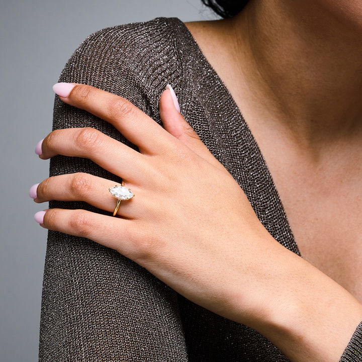Michael M. Monarch Marquise Hidden Halo Solitaire Engagement Setting In Yellow Gold 18K