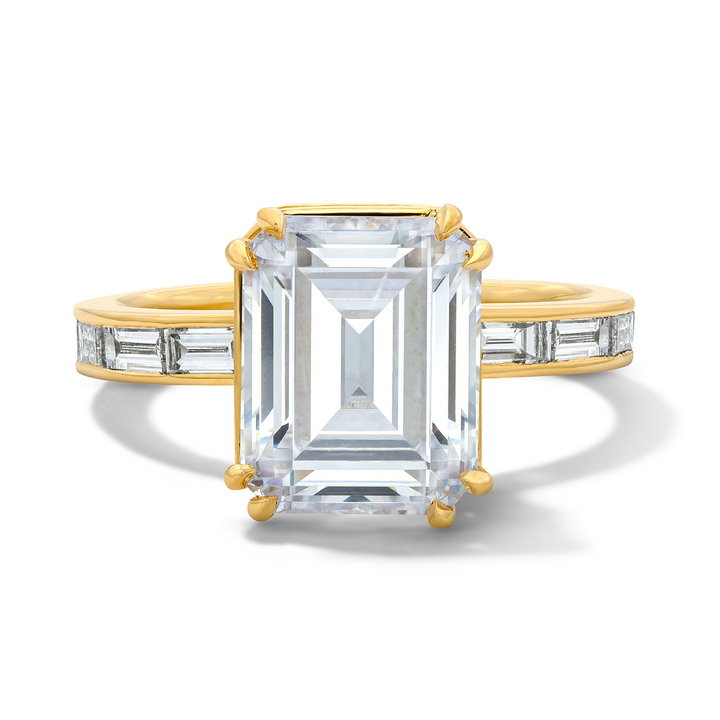 Michael M. Montage Double Prong Baguette Hidden Halo Engagement Setting In Yellow Gold 18K