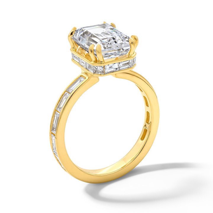 Michael M. Montage Double Prong Baguette Hidden Halo Engagement Setting In Yellow Gold 18K