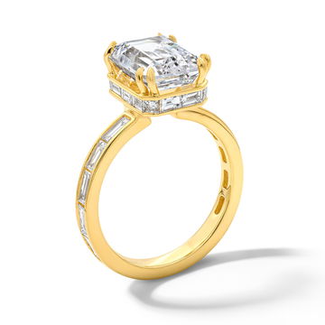 Michael M. Montage Double Prong Baguette Hidden Halo Engagement Setting In Yellow Gold 18K