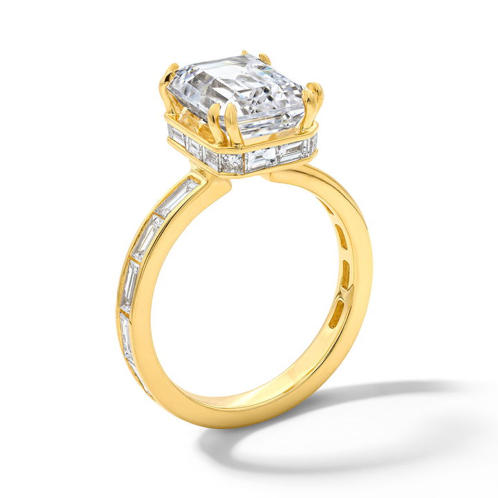 Michael M. Montage Double Prong Baguette Hidden Halo Engagement Setting In Yellow Gold 18K