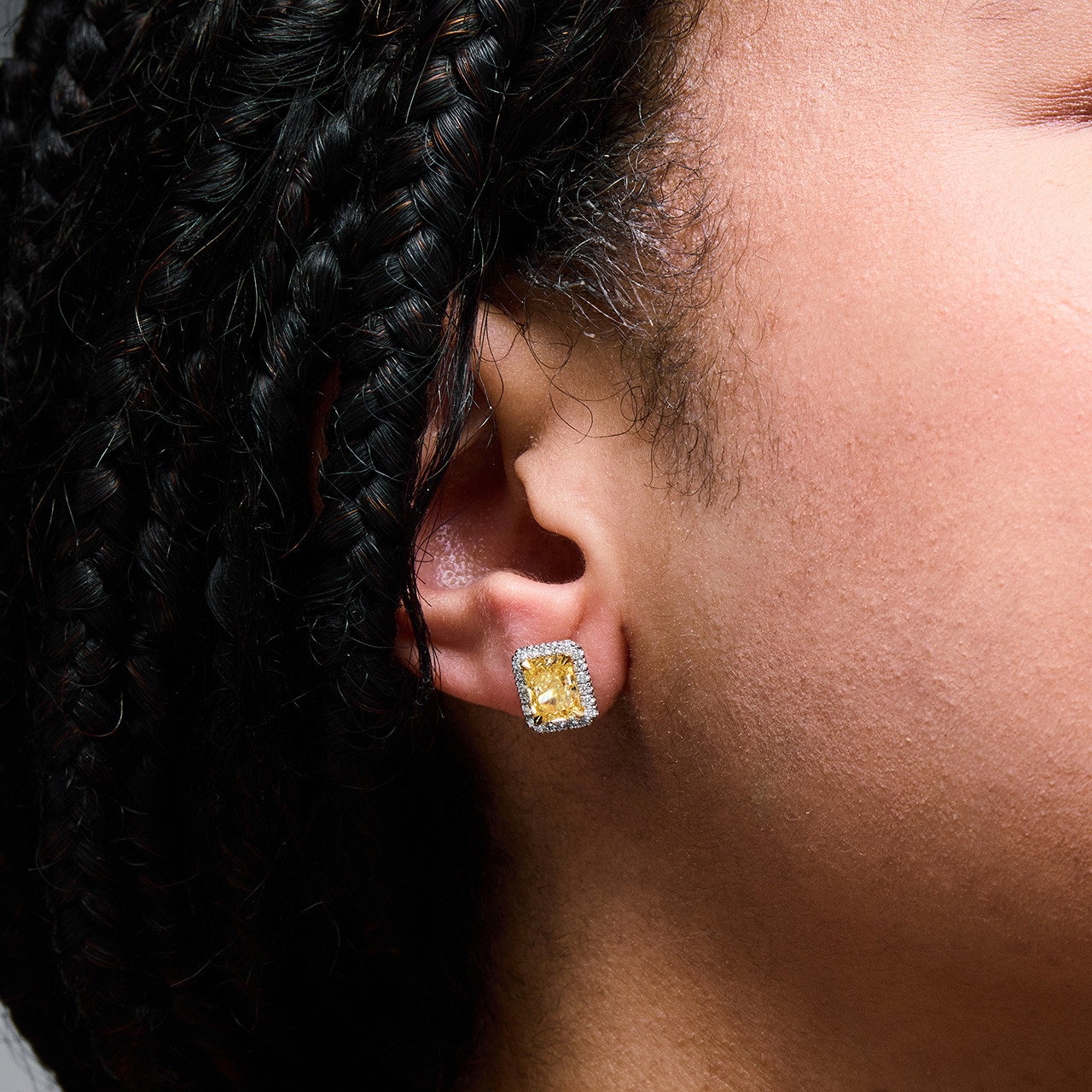 Fancy Yellow Diamond Halo Stud Earrings (2.55tw) 1
