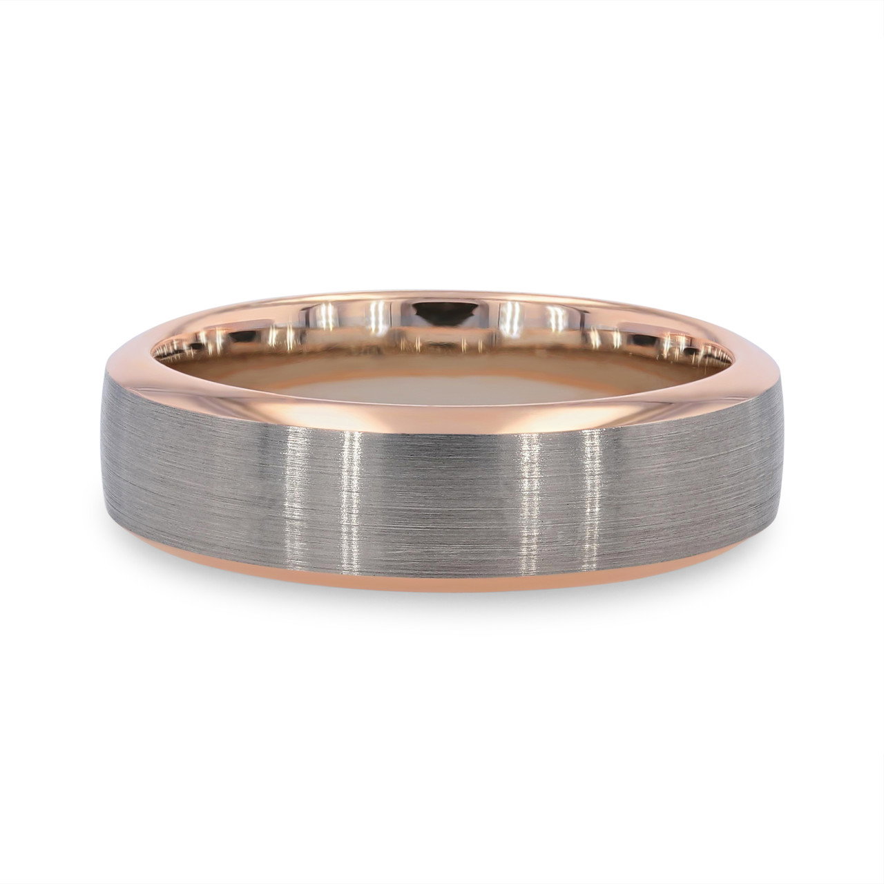 Two-Tone Matte Brushed Bevel Edge Wedding Band 0