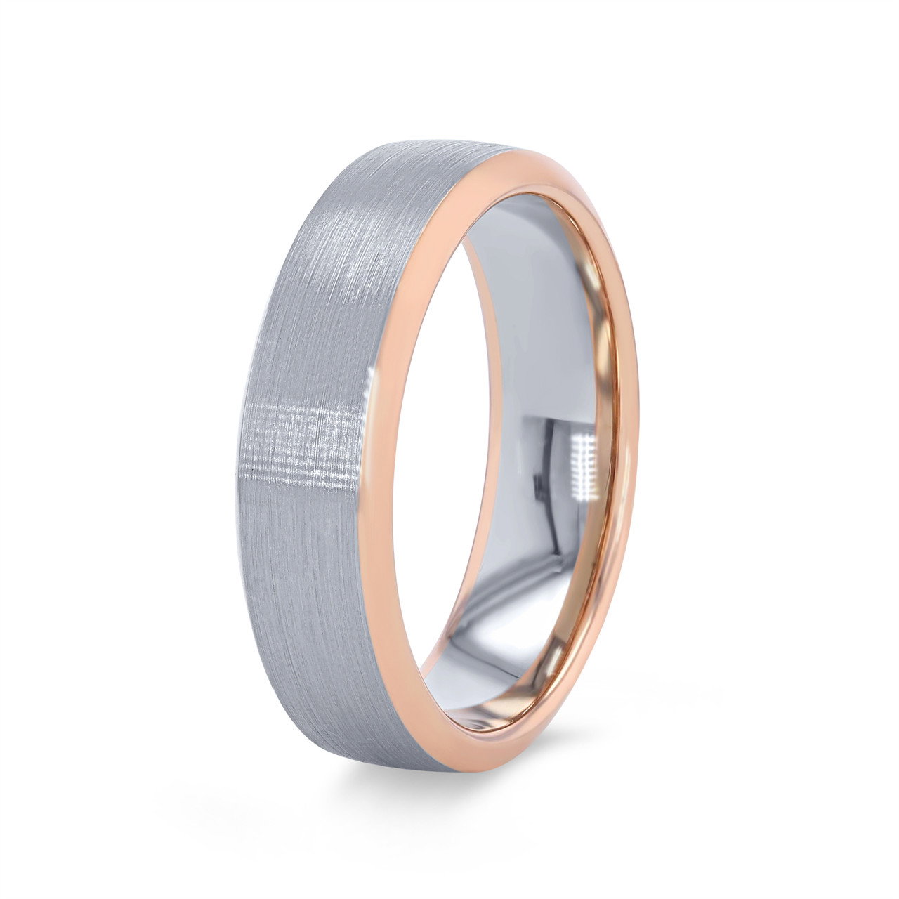 Two-Tone Matte Brushed Bevel Edge Wedding Band 1