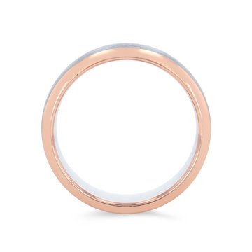 Two-Tone Matte Brushed Bevel Edge Wedding Band In Solid 14K Rose Gold/white Gold