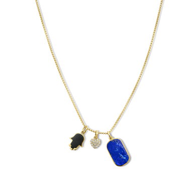 Lapis Dog Tag Charm In Yellow Gold 14K