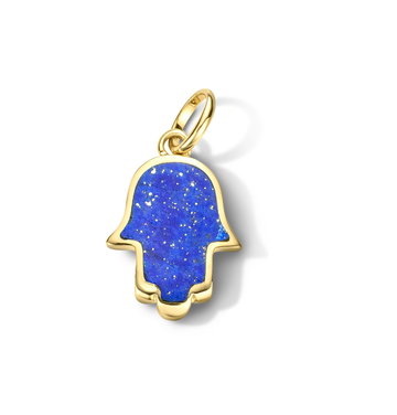 Lapis Hamsa Charm In Yellow Gold 14K