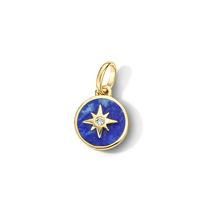Lapis Diamond Small Starburst Charm In Yellow Gold 14K
