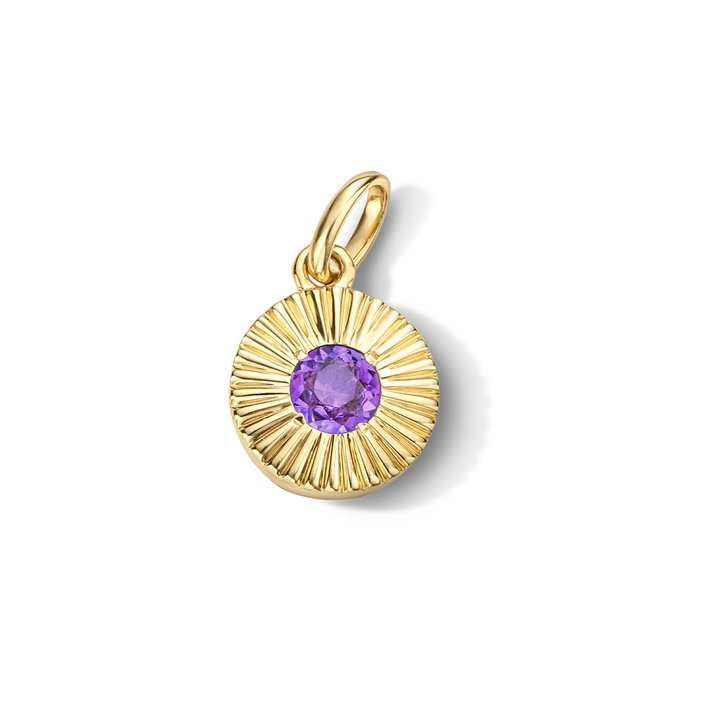 Amethyst Circle Sunburst Charm In Yellow Gold 14K