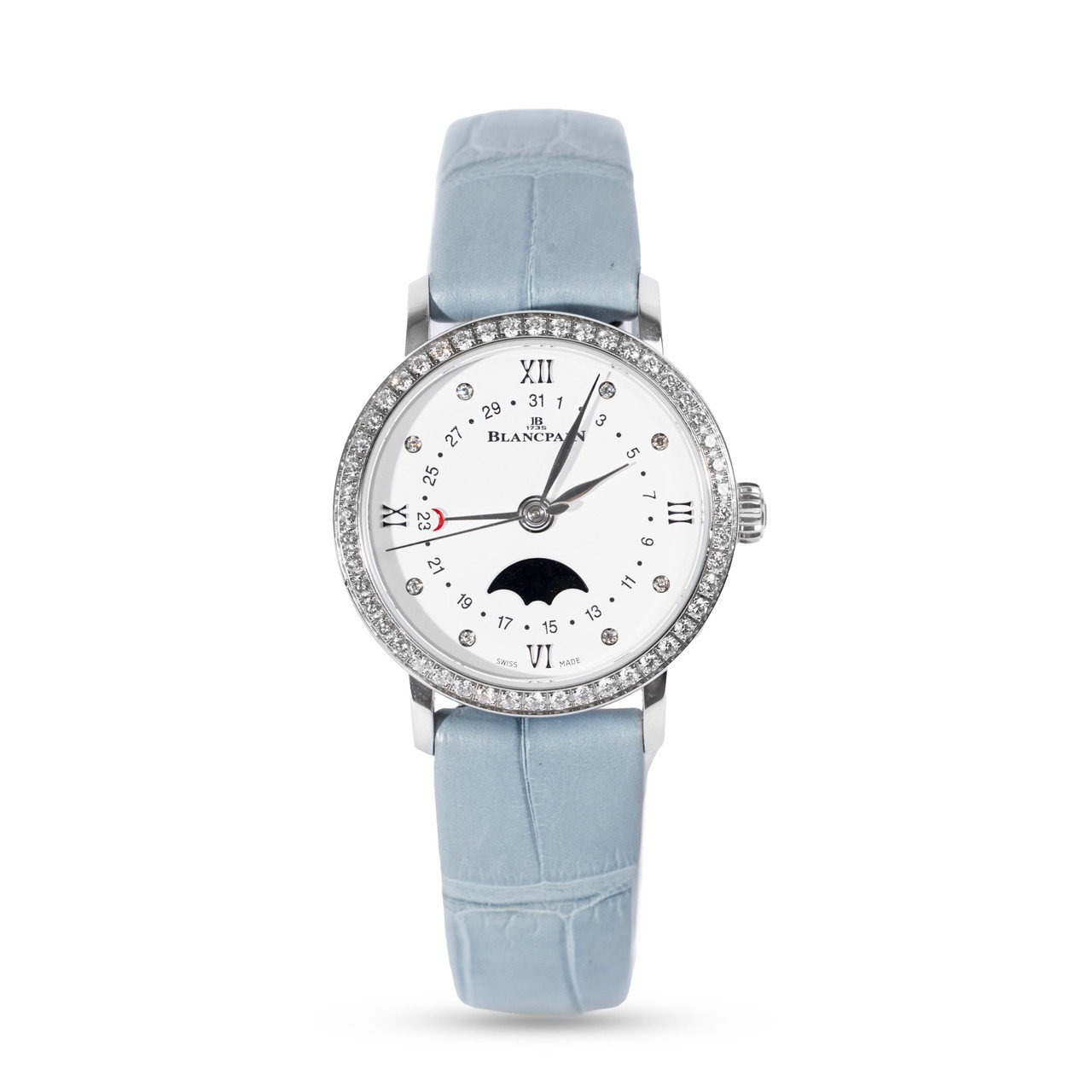 Blaincpain Villeret Quantieme Phases de Lune 29.2 White Dial Watch | Steel