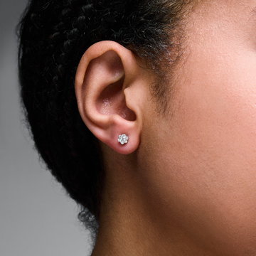 Cluster Diamond Stud Earrings In White Gold 14K
