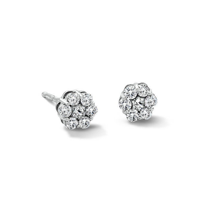 Cluster Diamond Stud Earrings In White Gold 14K
