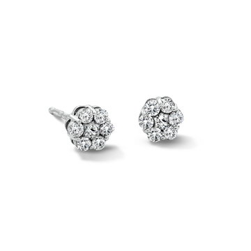 Cluster Diamond Stud Earrings In White Gold 14K