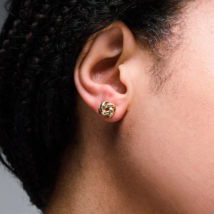 Gold Love Knot Stud Earrings In Solid 14K Yellow Gold