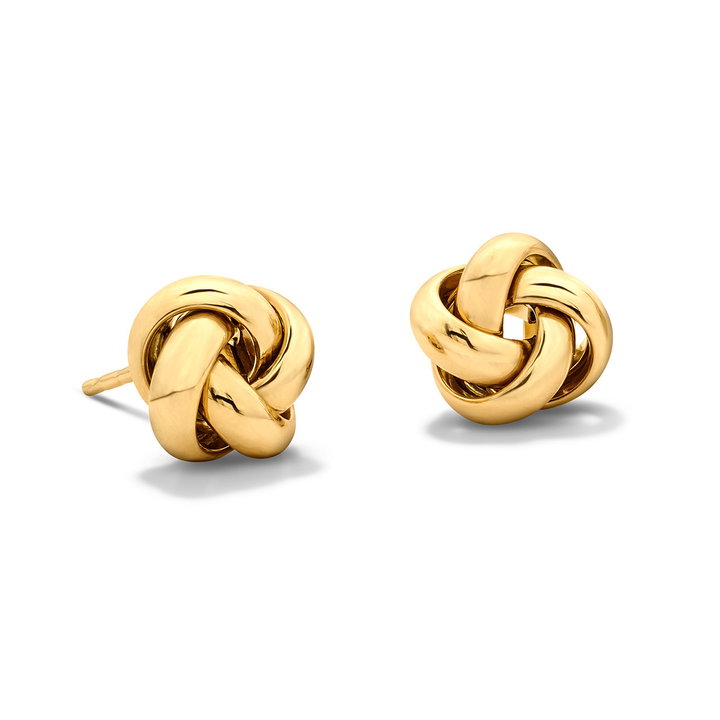 Gold Love Knot Stud Earrings In Solid 14K Yellow Gold