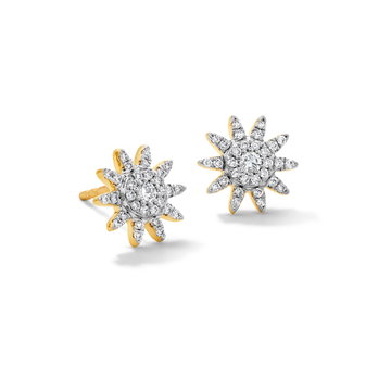 Diamond Sunburst Stud Earrings In White And Yellow Gold 14K