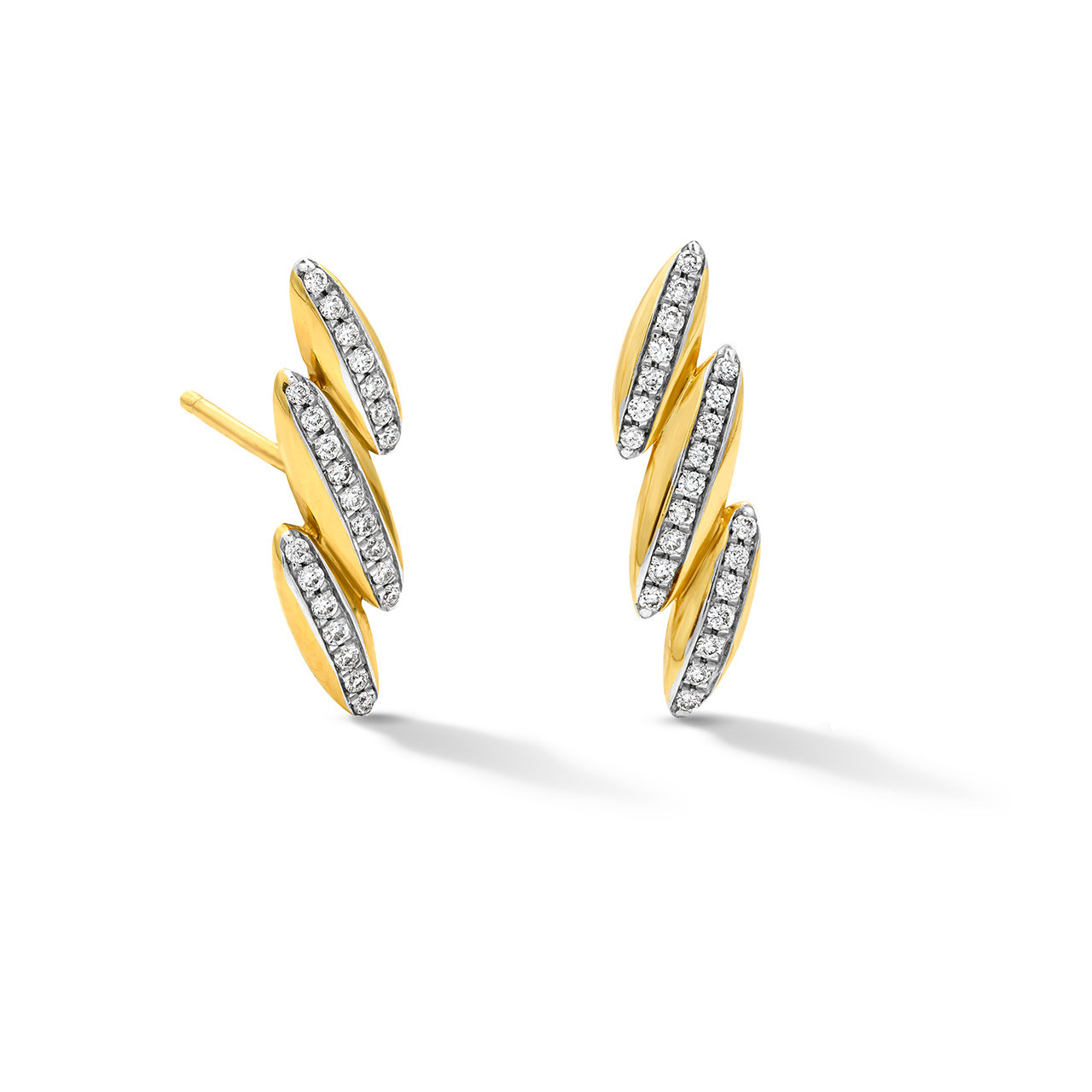 Gold Lightening Bolt Diamond Stud Earrings