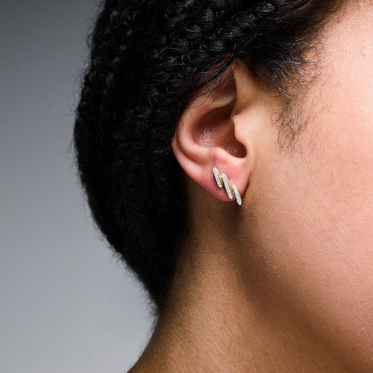 Gold Lightening Bolt Diamond Stud Earrings