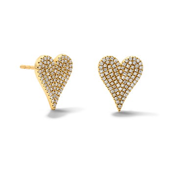Pave Diamond Heart Stud Earrings In Yellow Gold 14K