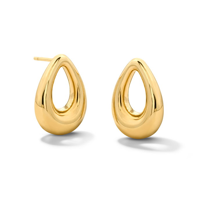 Gold Open Teardrop Stud Earrings In Solid 14K Yellow Gold