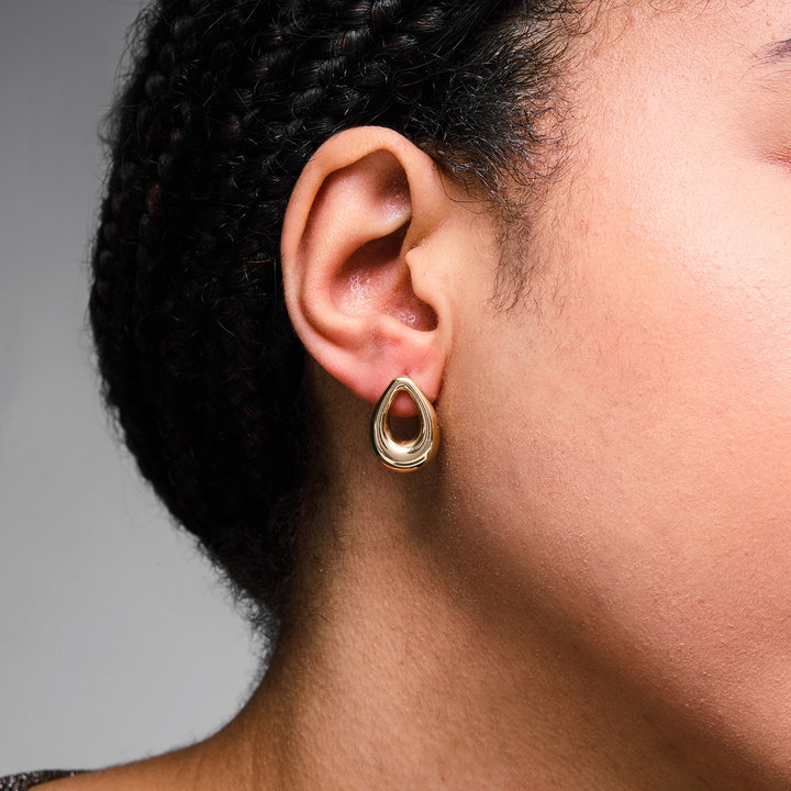 Gold Open Teardrop Stud Earrings In Solid 14K Yellow Gold