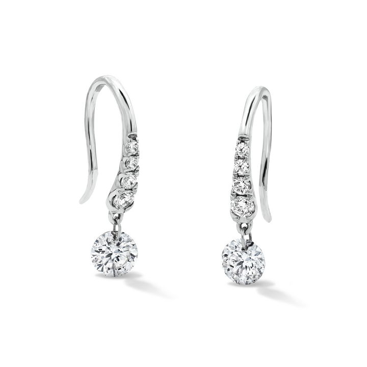 Floating Diamond Drop Earrings In White Gold 18K
