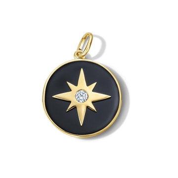 Black Onyx Diamond Large Starburst Charm In Solid 14K Yellow Gold