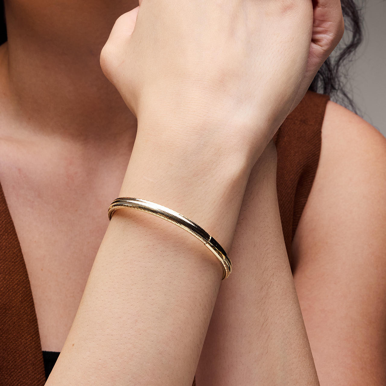 Gold Stretch Large Bangle Bracelet