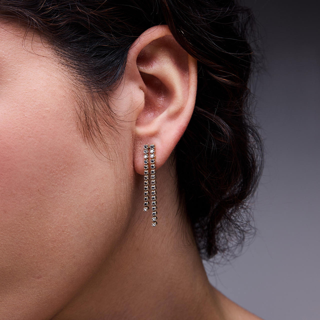Gold Illusion-Cut Two Row Dangle Earrings