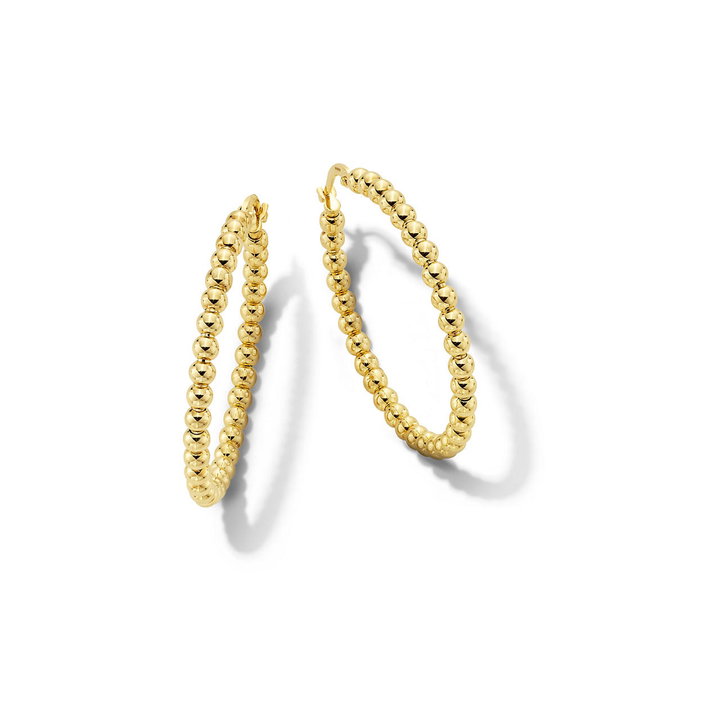 Gold Beaded Hoop Earrings In Yellow Gold 14K