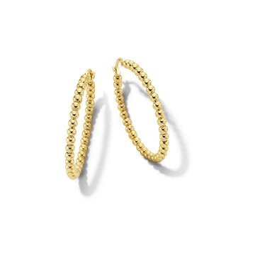 Gold Beaded Hoop Earrings In Yellow Gold 14K