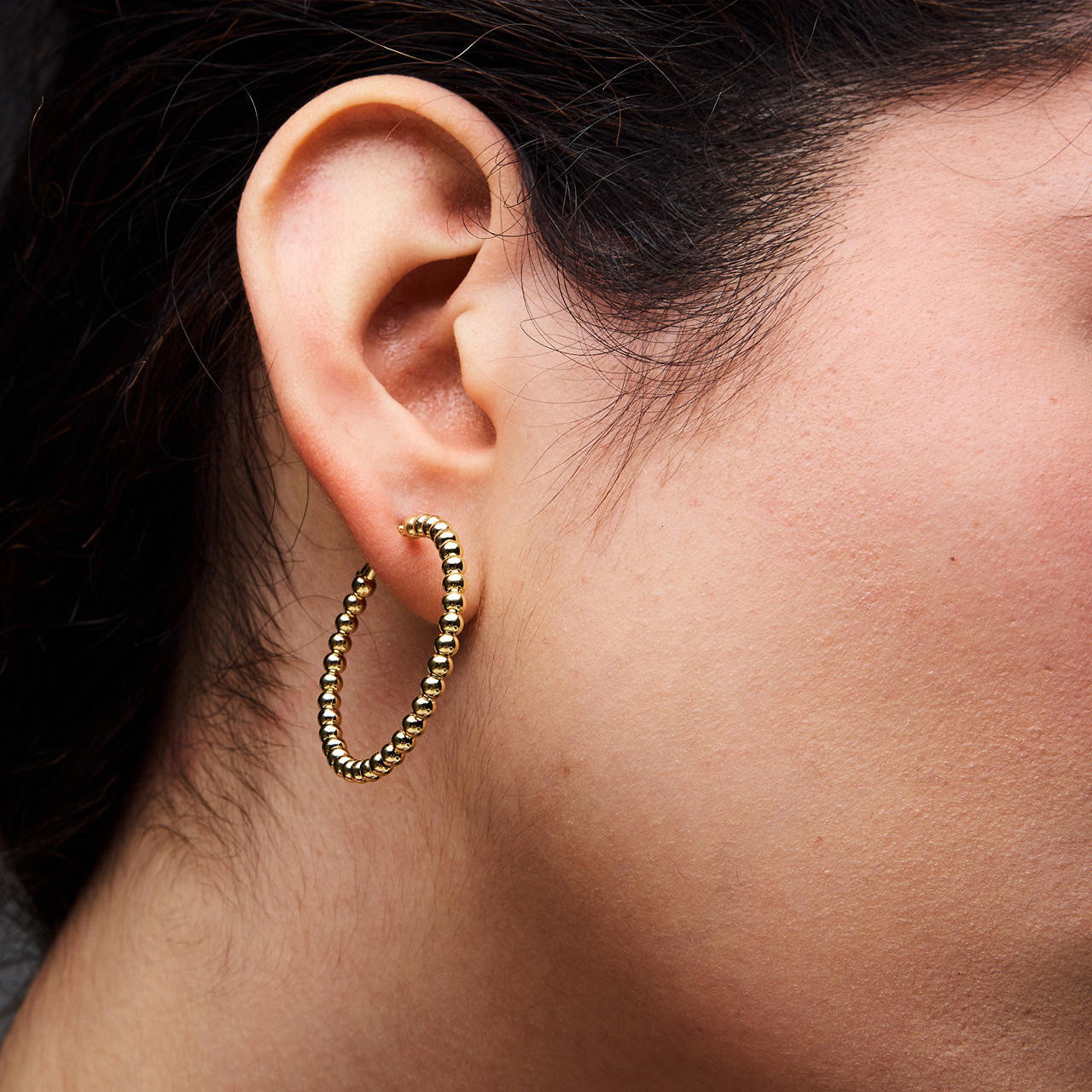 Gold Beaded Hoop Earrings