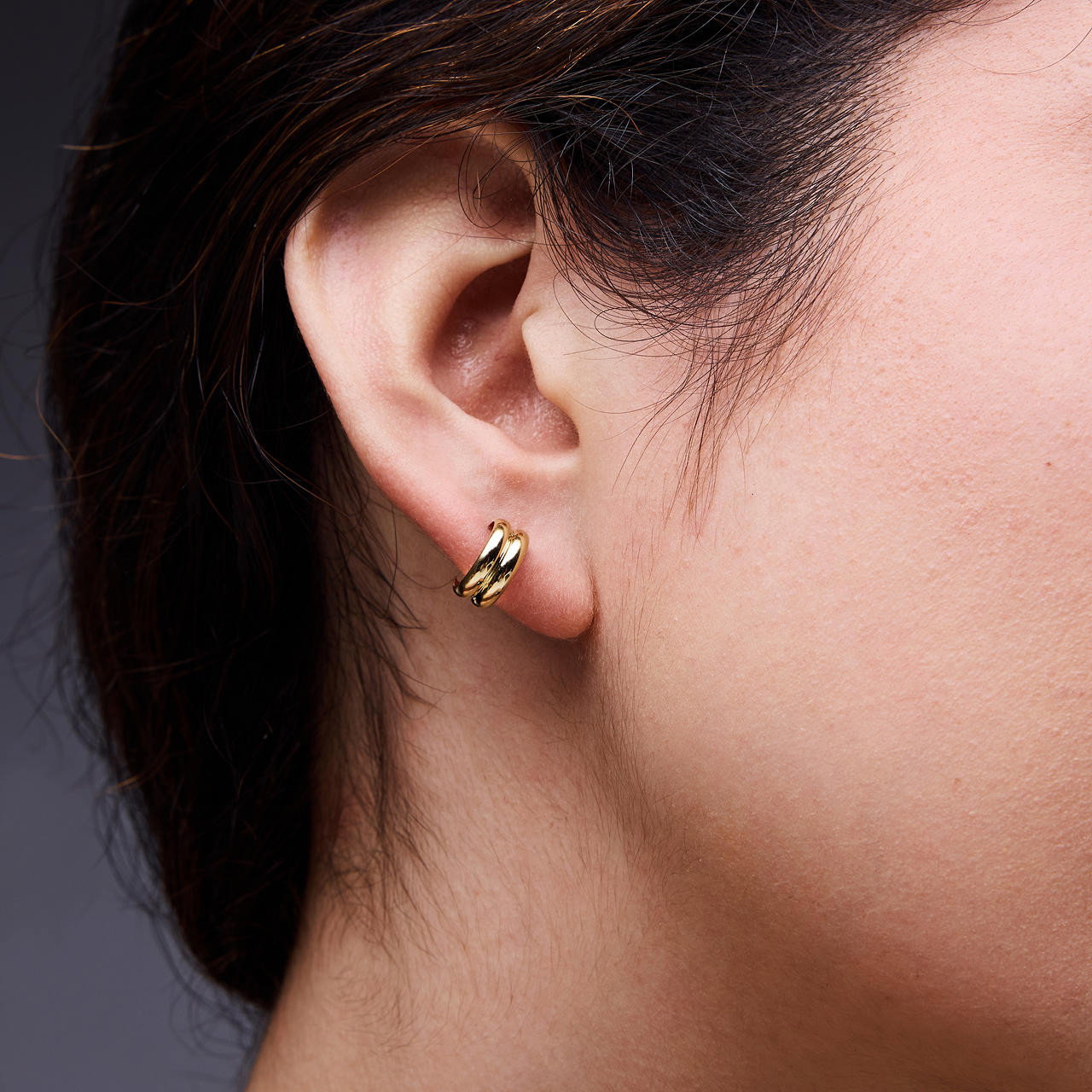 Gold Double-Dome Huggie Earrings