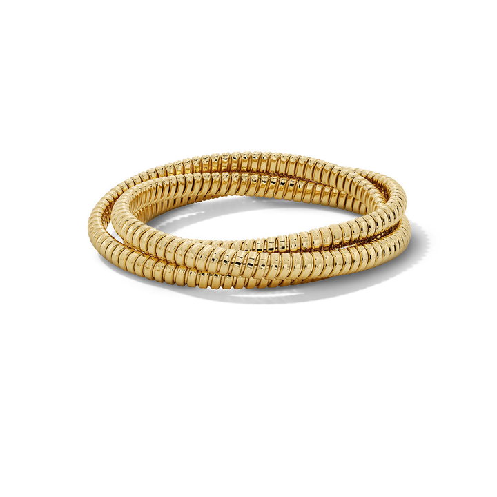 Gold Coil Crossover Stretch Bracelet In Solid 14K Yellow Gold
