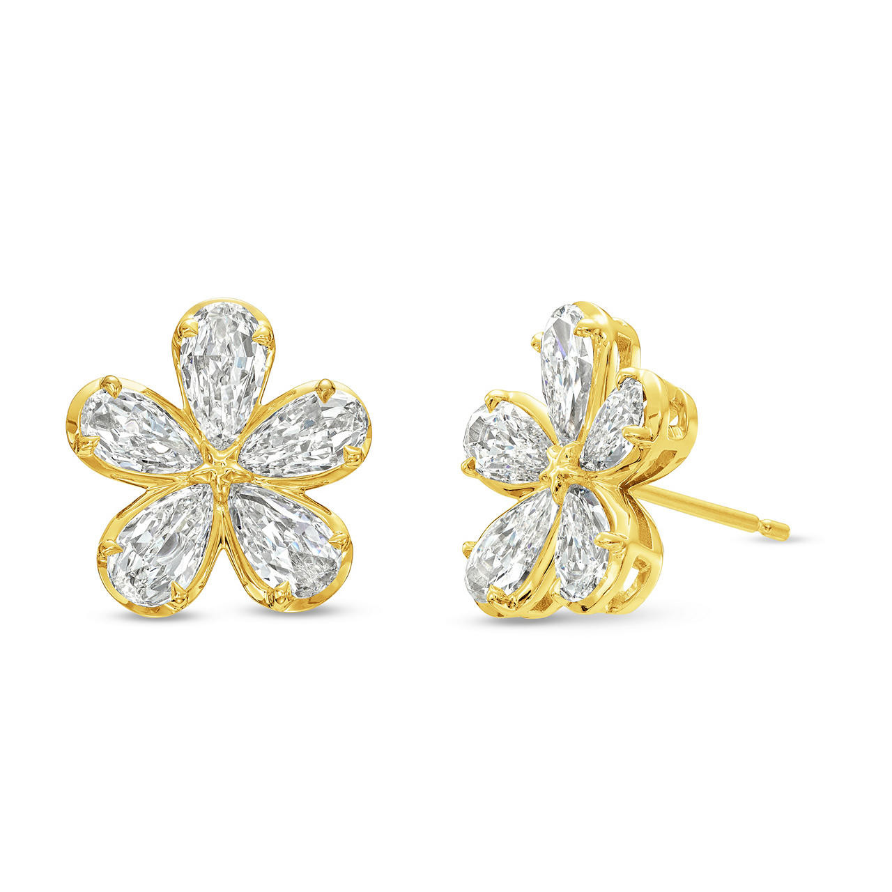 Gold Diamond Flower Stud Earrings 0