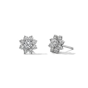 Diamond Cluster Flower Stud Earrings In White Gold 14K