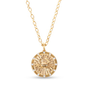 Cancer Disk Pendant Necklace In Yellow Gold 14K