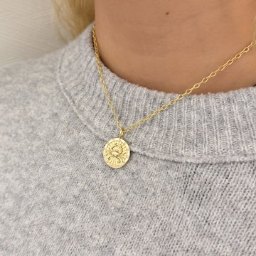 Cancer Disk Pendant Necklace In Yellow Gold 14K