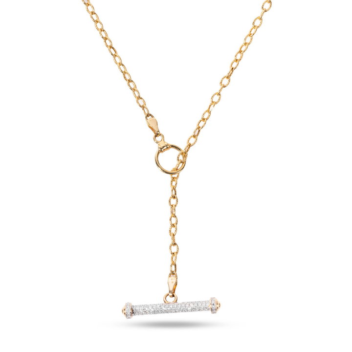 Pave Diamond Bar Toggle Necklace In Solid 14K Yellow Gold