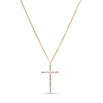 Yellow Gold Baguette Diamond Cross Pendant Necklace In Yellow Gold 14K