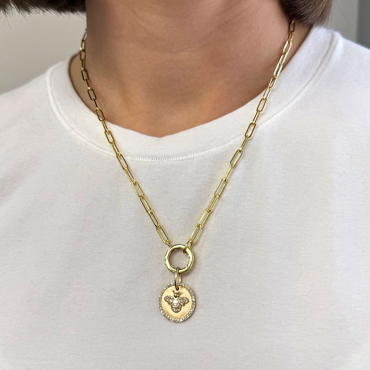 Bee Disk Paperclip Chain Pendant Necklace 1